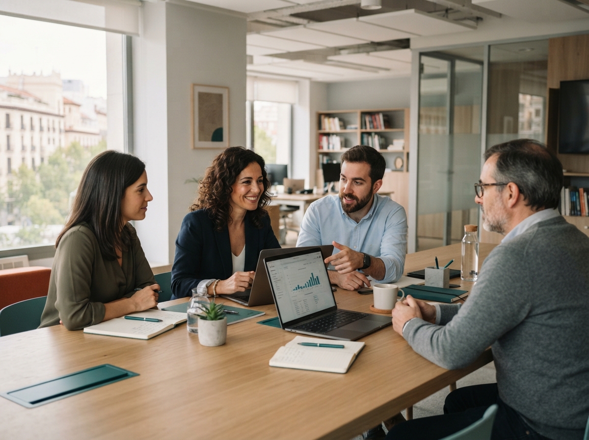 Venturo Fondaria equipo revisando modelos de análisis de riesgo en un entorno de trabajo